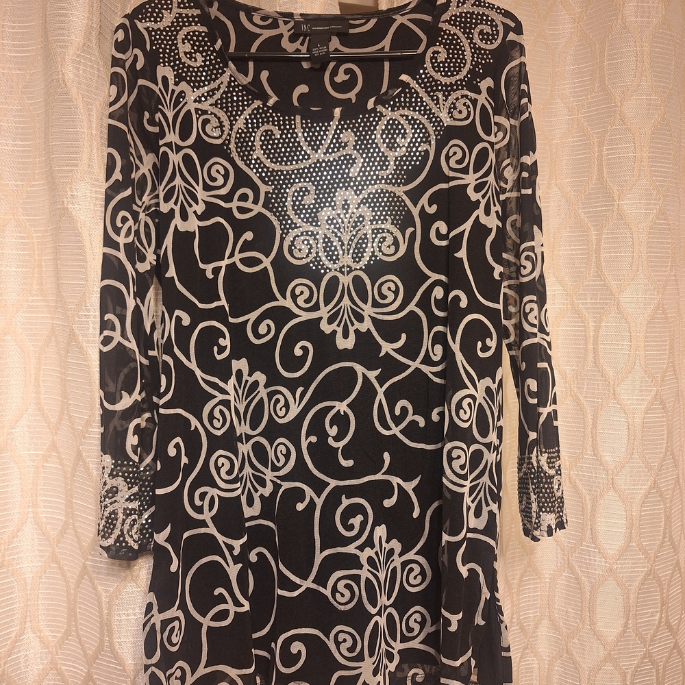 INC International Concepts Black and White Swirl Tunic